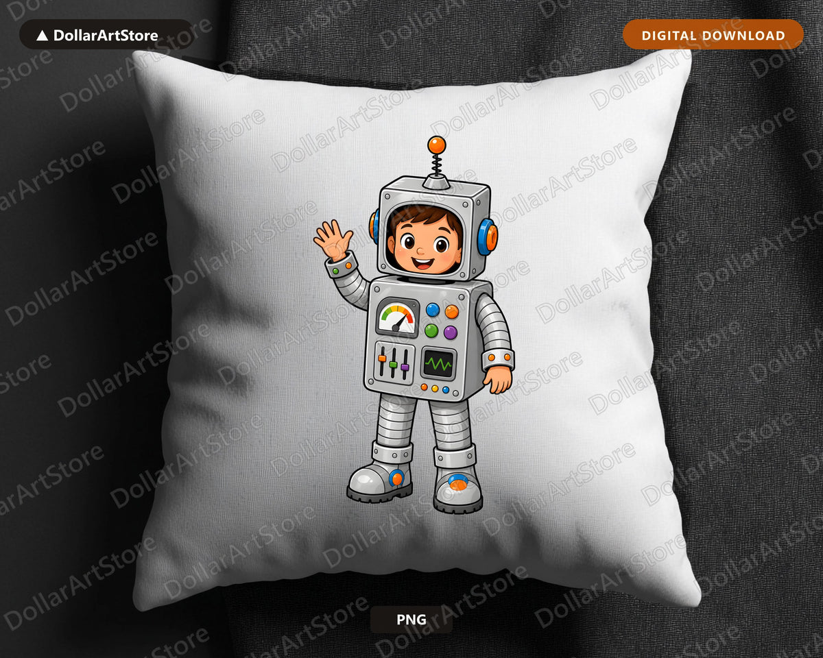 Cute Robot Kid PNG, Cartoon Character Design, Sublimation Shirt Print Download