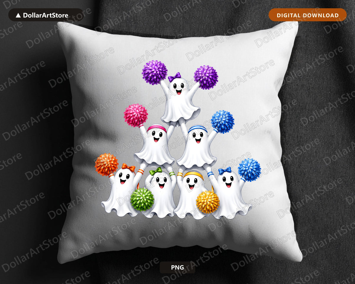 Cute Halloween Ghost PNG, Cheerleader Design, Sublimation Shirt Design Digital Download