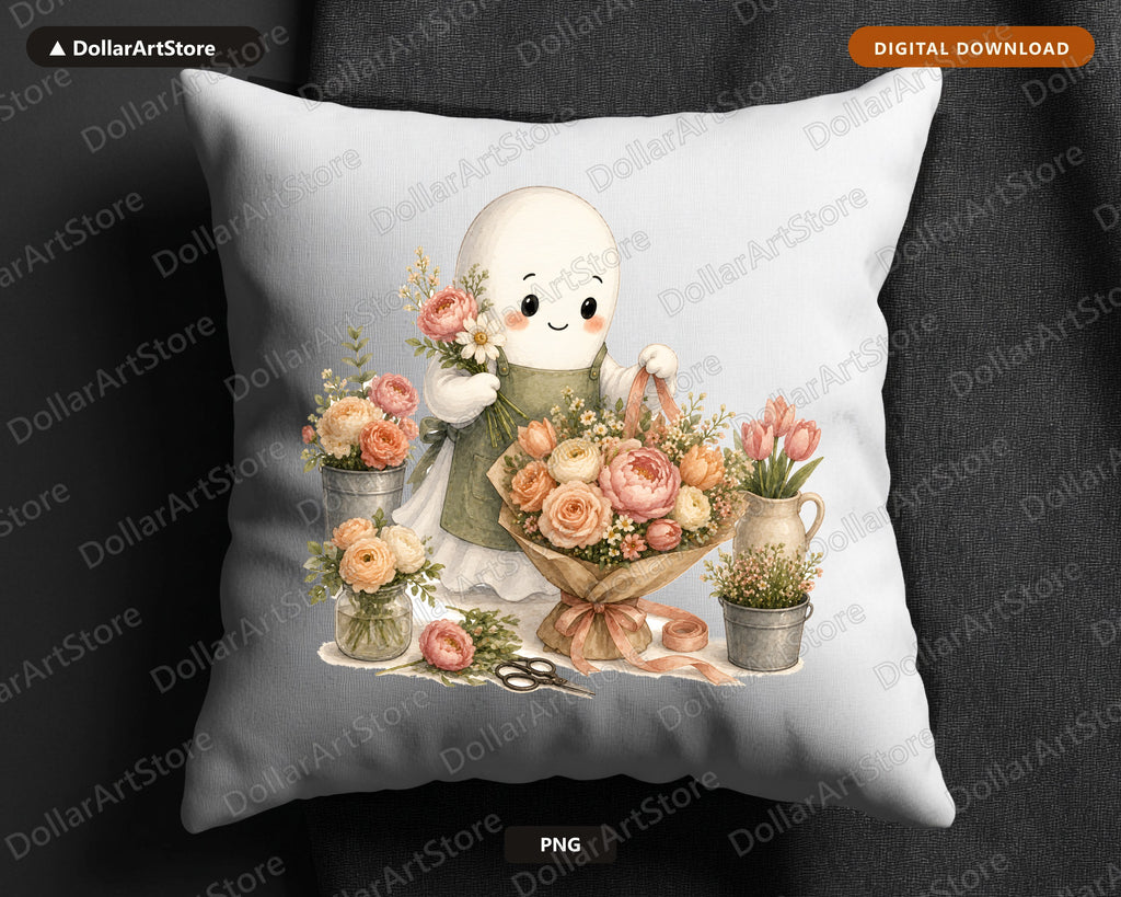 Cute Ghost Florist PNG, Sublimation Design, Shirt Design Digital Download