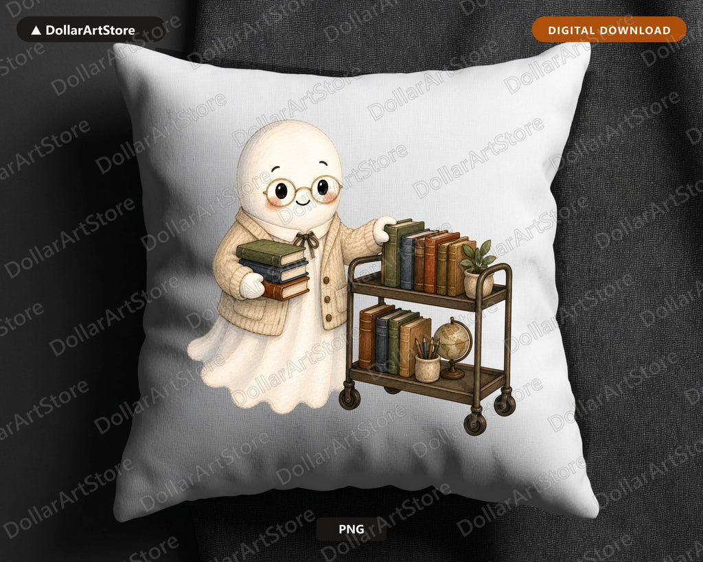 Bookworm Ghost PNG, Sublimation Design, Cute Library Shirt Design Digital Download