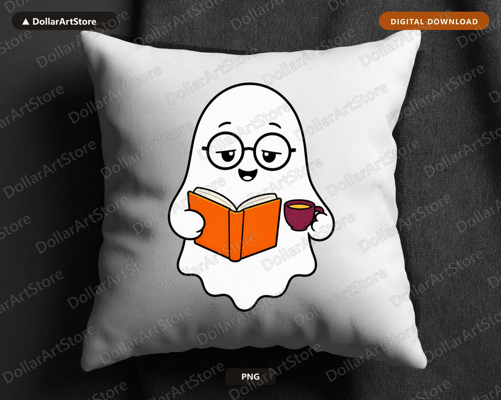 Bookish Ghost PNG, Cute Reading Character Sublimation Design