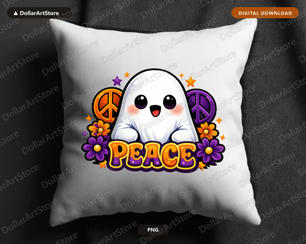 Cute Halloween Ghost PNG, Peace Sublimation Design, Digital Download