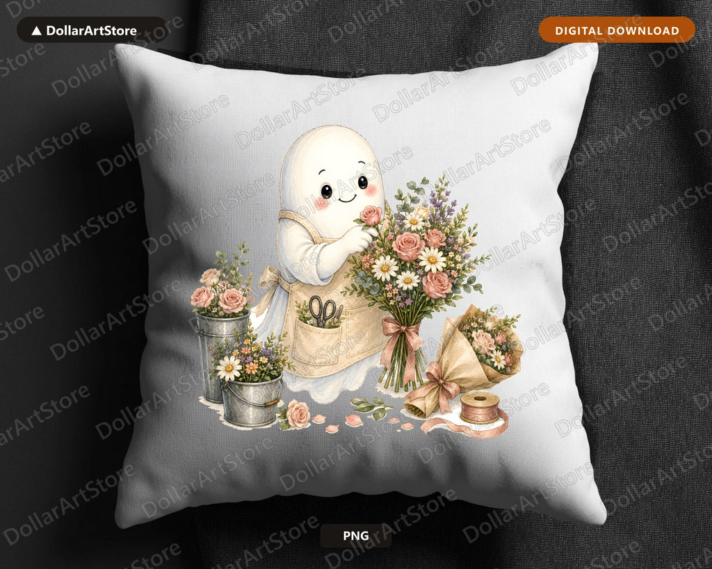Cute Ghost PNG Sublimation Design, Florist Ghost Shirt, POD Digital Download