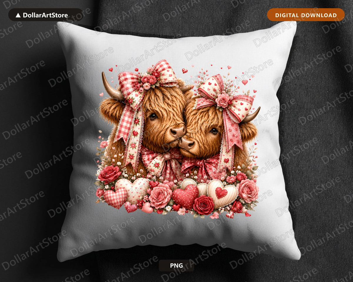 Highland Cattle Valentine PNG, Sublimation Design, Shirt Design Digital Download