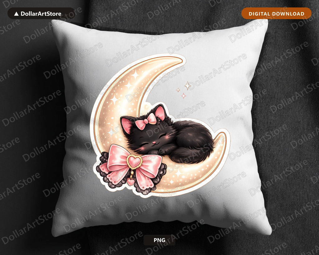 Coquette Black Cat Moon PNG, Sublimation Design, Shirt Design Digital Download
