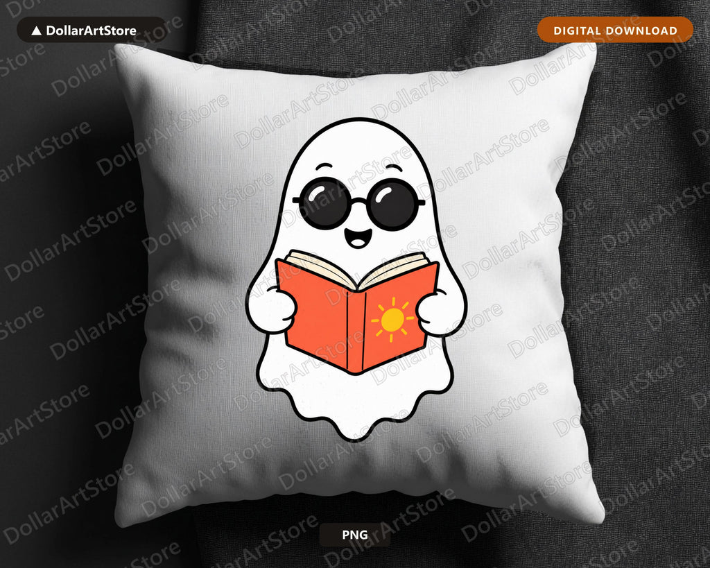 Bookish Ghost PNG, Cute Reading Character, Sublimation Design Digital Download