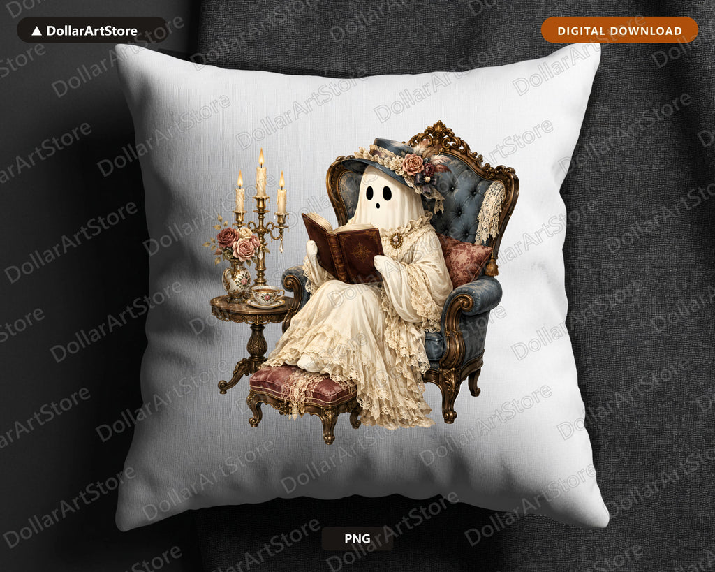 Bookish Ghost PNG, Vintage Gothic Design, Sublimation Shirt Design Digital Download