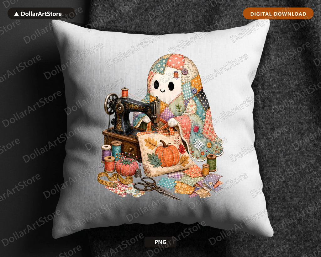 Crafting Ghost PNG, Vintage Sewing Design, Sublimation Digital Download