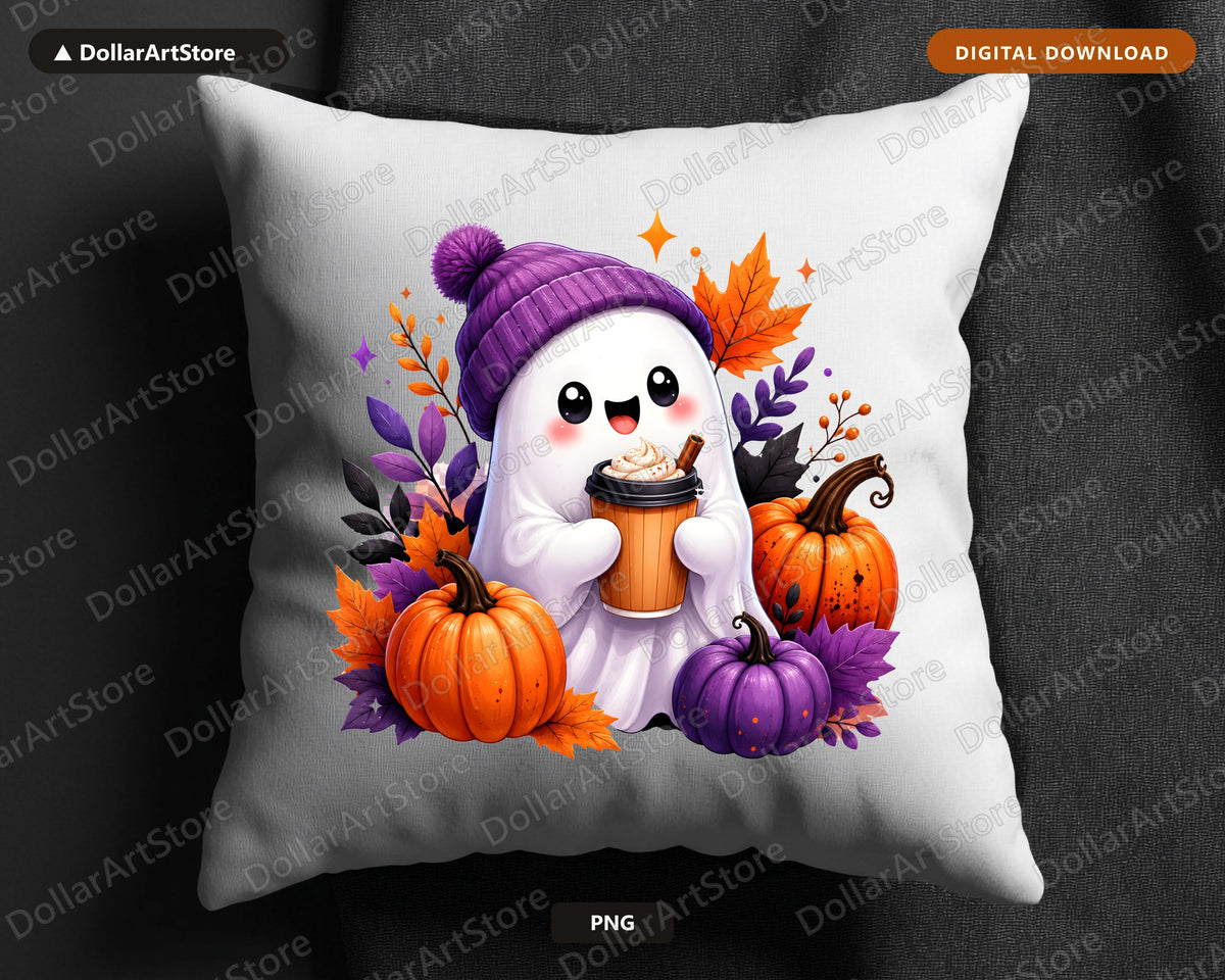 Cute Halloween Ghost PNG, Fall Pumpkin Design, Sublimation Shirt Download