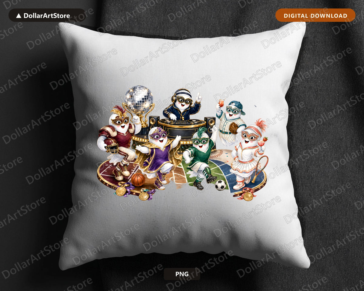 Cute Ghost Masquerade Party Characters PNG, Sports Costume Celebration Design for Sublimation Digital Download