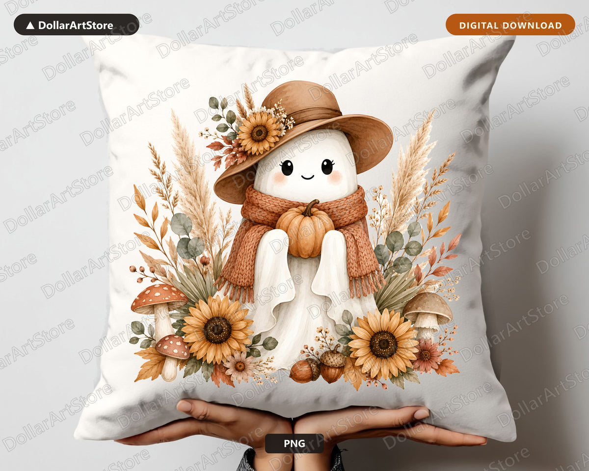 Boho Ghost PNG, Autumn Sublimation Design, Fall Shirt & Tumbler PNG
