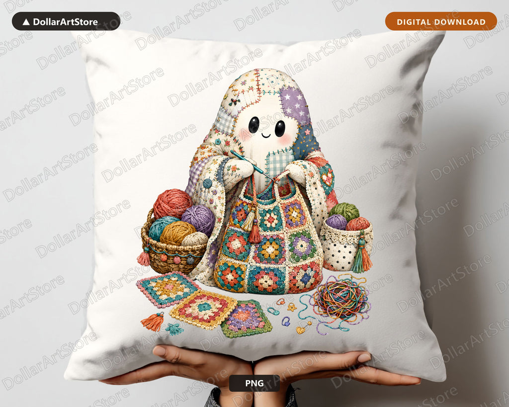 Crafting Ghost PNG Sublimation Design, Cute Crochet Art Digital Download