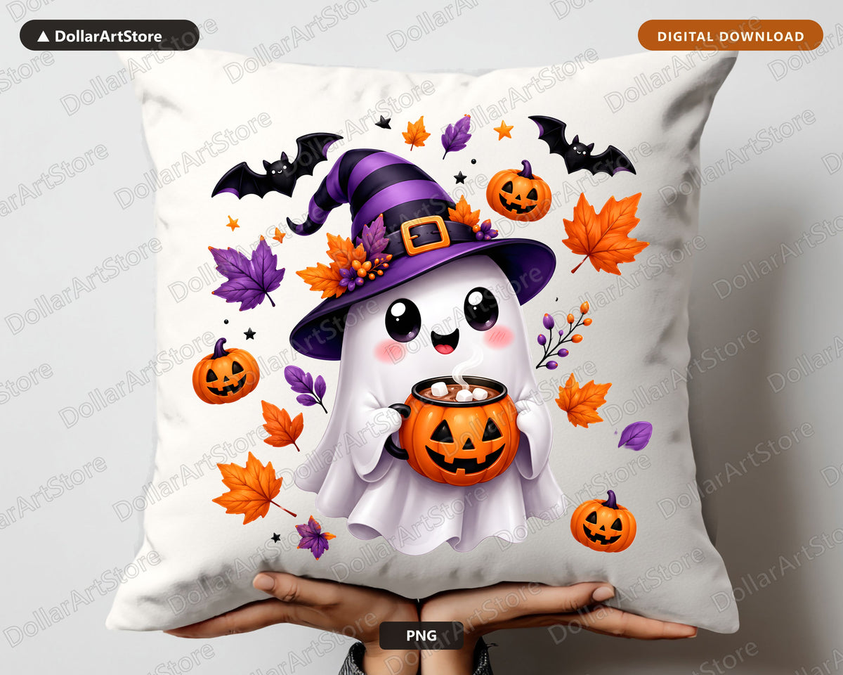 Cute Halloween Ghost PNG, Witch Hat Design, Sublimation Shirt Print