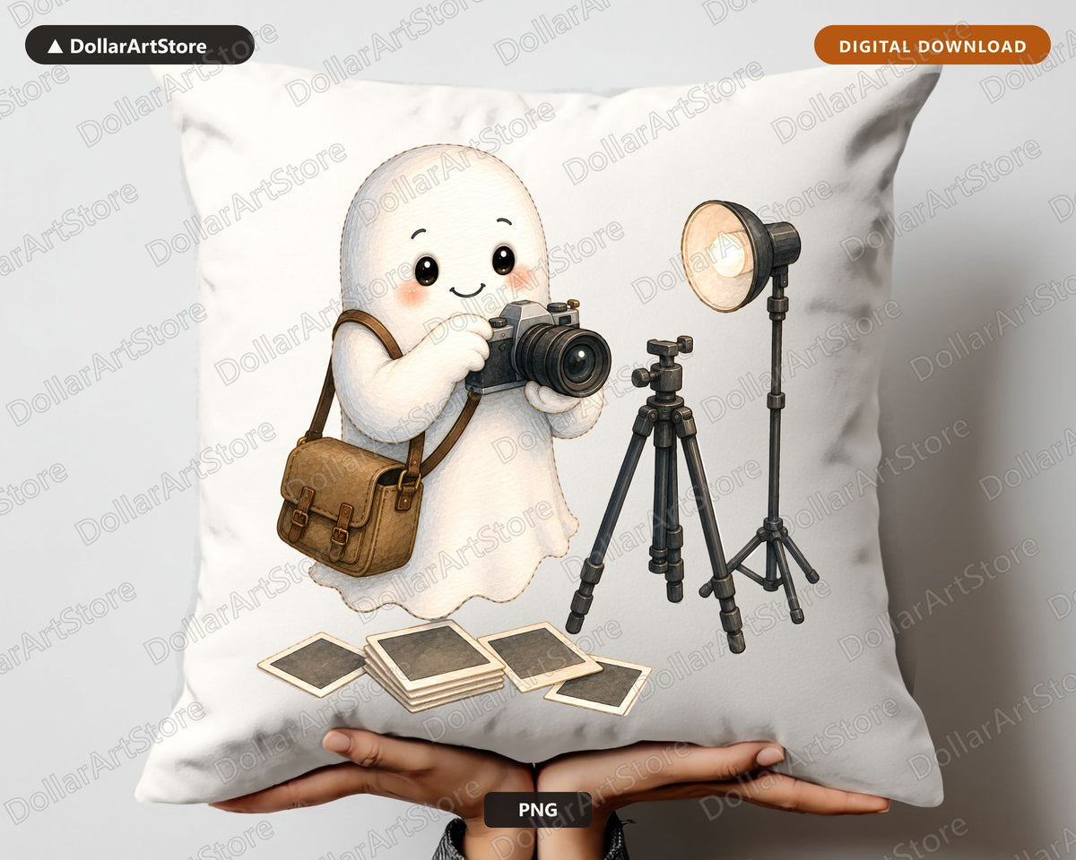 Photographer Ghost PNG, Sublimation Design, Cute Character Digital Download