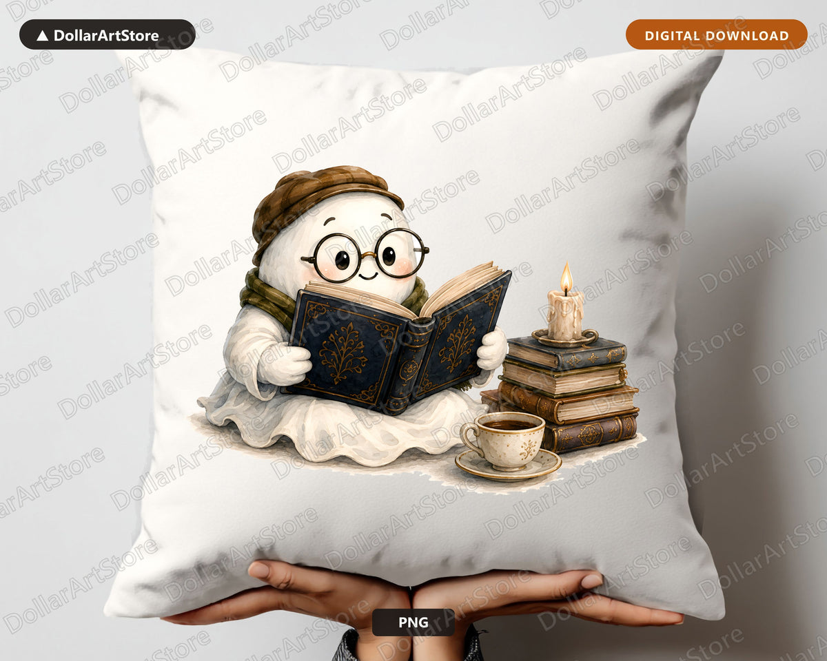 Bookish Ghost PNG, Sublimation Design, Reading Lover Shirt Design