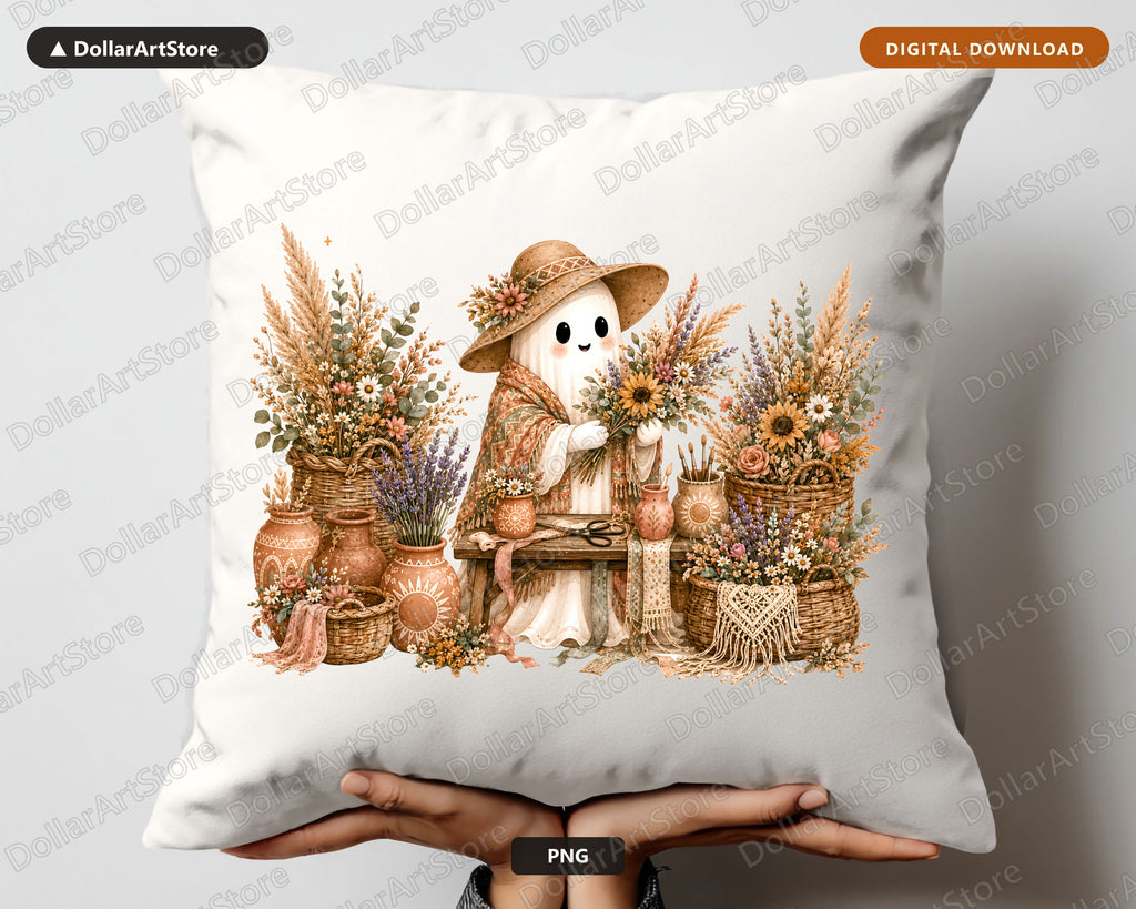 Boho Ghost PNG Sublimation Design, Fall Shirt Design Digital Download