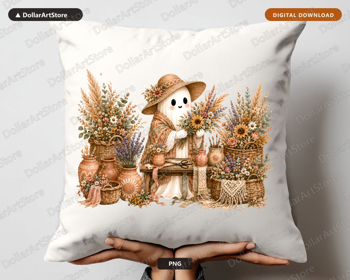 Boho Ghost PNG Sublimation Design, Fall Shirt Design Digital Download