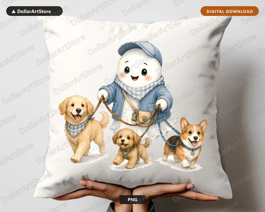 Cute Ghost Walking Dogs PNG, Sublimation Design, Shirt Design Digital Download