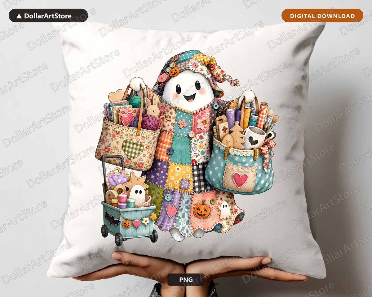 Crafting Ghost PNG, Sublimation Design, Fall Shirt & Tumbler Design