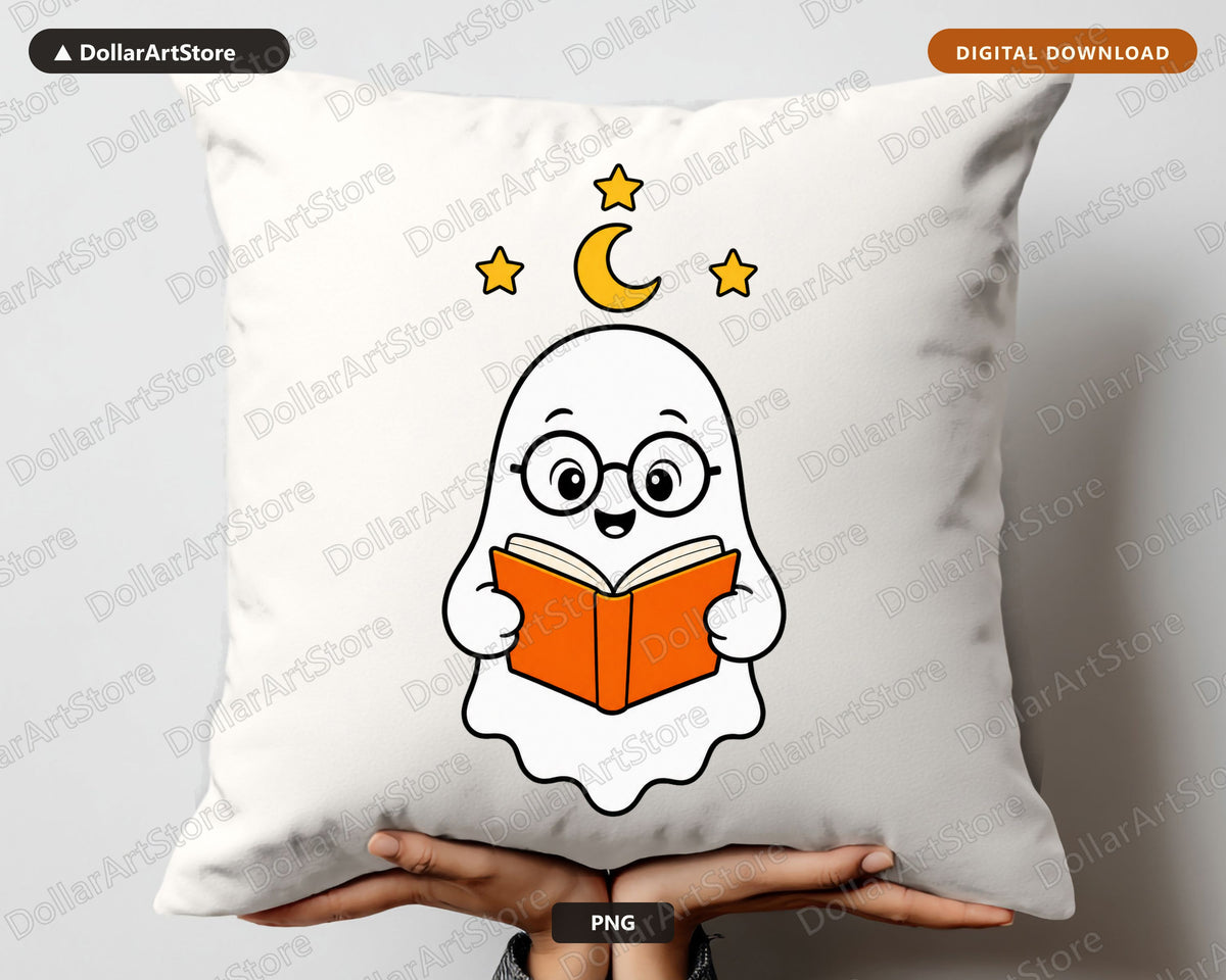 Bookish Ghost PNG, Transparent Design for Sublimation and Print-on-Demand