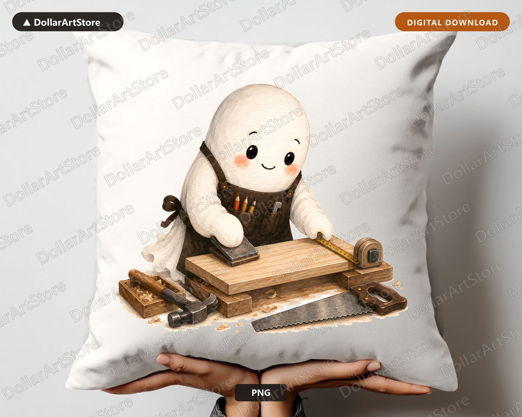 Carpenter Ghost PNG Sublimation Design, Cute Ghost Shirt Design Digital Download