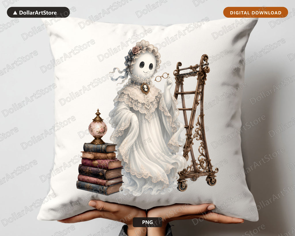 Bookish Ghost PNG, Victorian Steampunk Design, Sublimation Shirt Design Digital Download