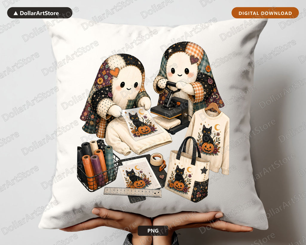 Crafting Ghost PNG, Sublimation Design, Halloween Shirt Print Digital Download