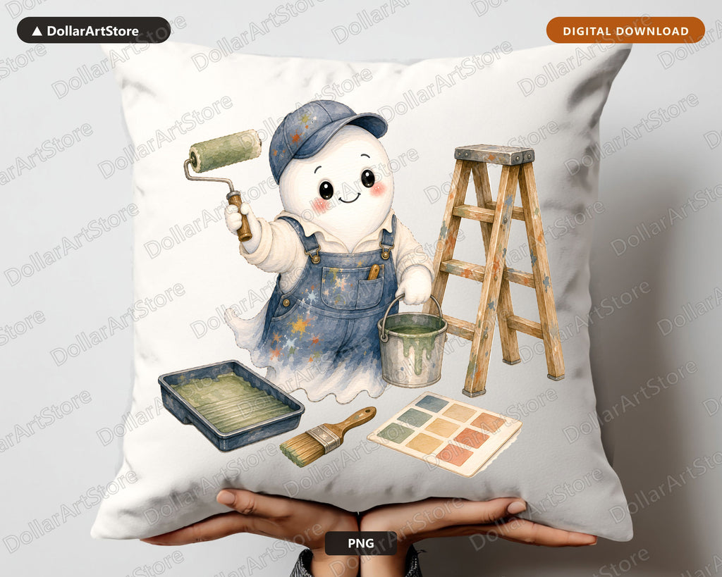 Painter Ghost PNG Sublimation Design, Cute DIY Ghost Shirt Design Digital Download