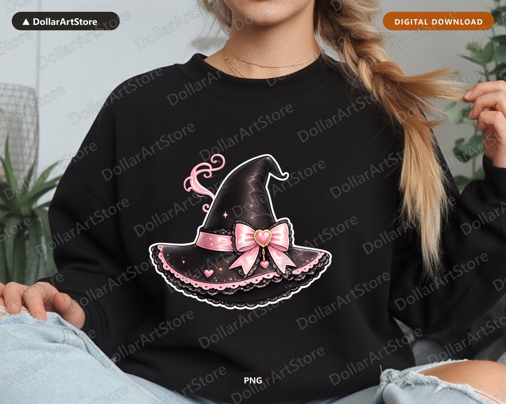 Coquette Halloween Witch Hat PNG, Sublimation Design, Shirt & Tumbler
