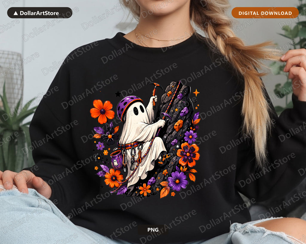 Cute Halloween Ghost PNG, Sublimation Shirt Design, Reaper Climbing Rock