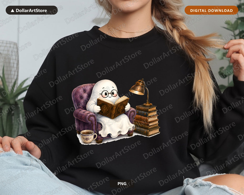 Bookish Ghost PNG, Sublimation Design, Reading Shirt Design Digital Download