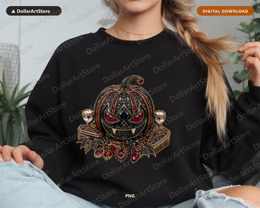 Gothic Halloween Pumpkin PNG, Luxury Steampunk Design, Sublimation Shirt & Tumbler