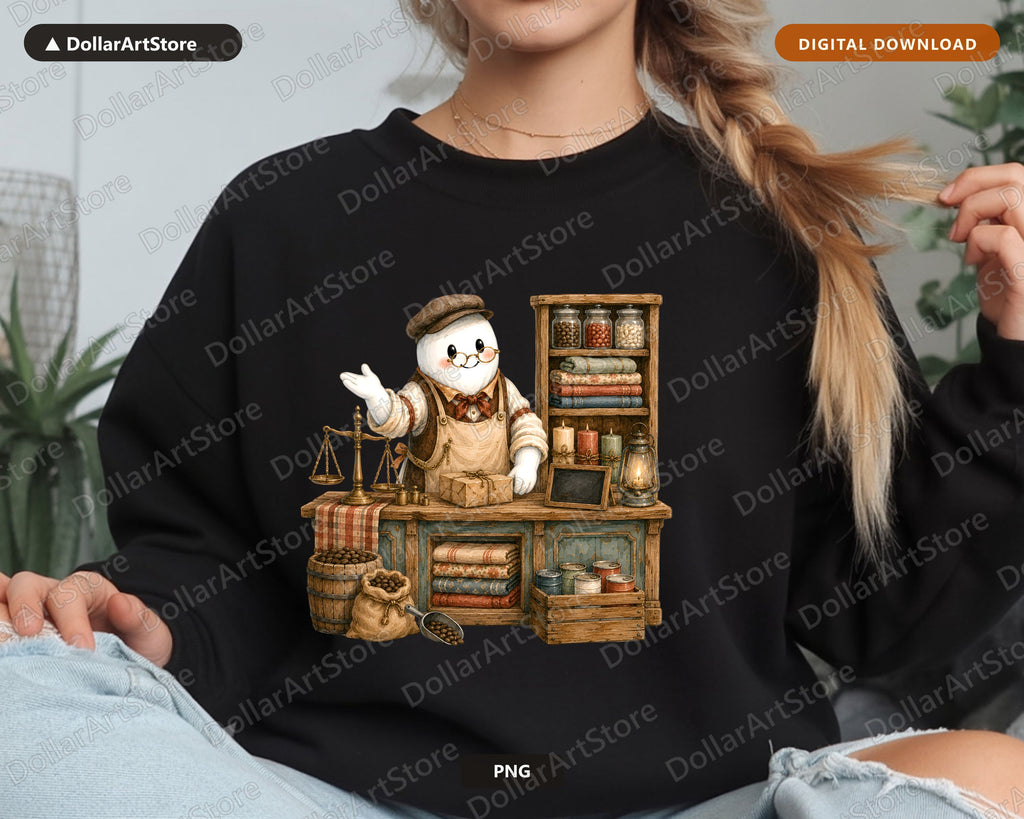Western Ghost Shopkeeper PNG, Steampunk Sublimation Design, Shirt Print Digital Download