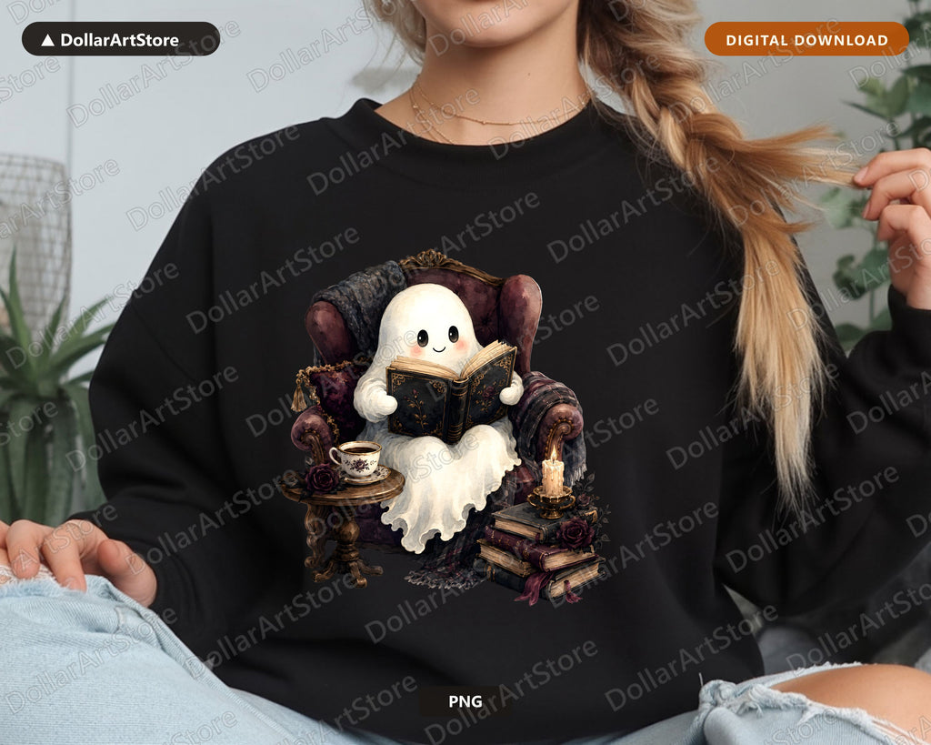 Bookish Ghost PNG, Sublimation Design, Shirt & Tumbler Print Digital Download