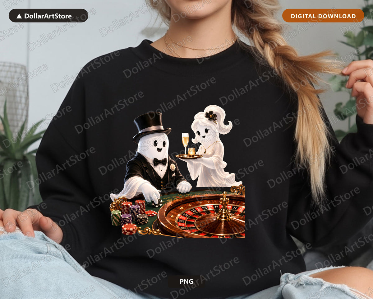 Elegant Ghost PNG Sublimation Design, Cute Halloween Characters Shirt Print Digital Download