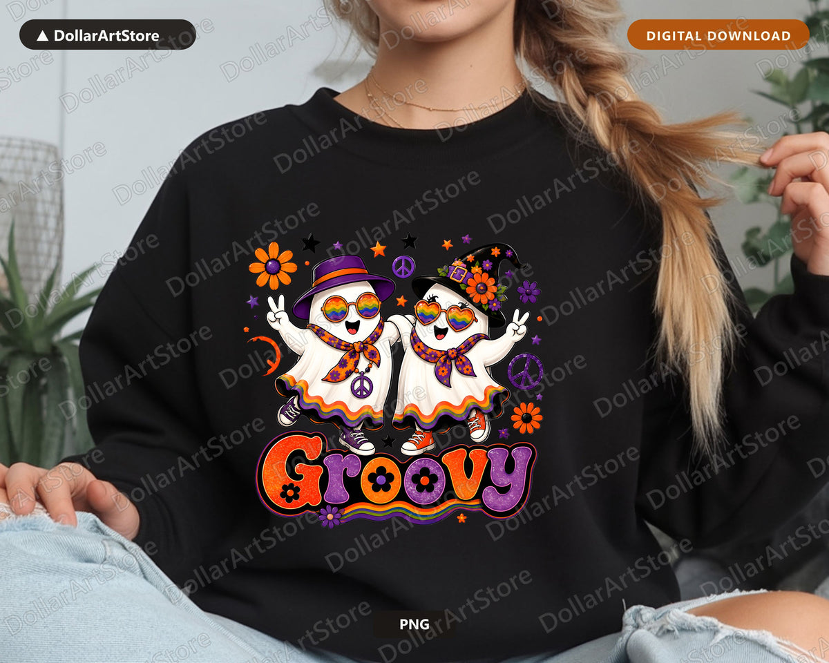 Groovy Halloween Ghost PNG, Sublimation Design, Shirt Design Digital Download