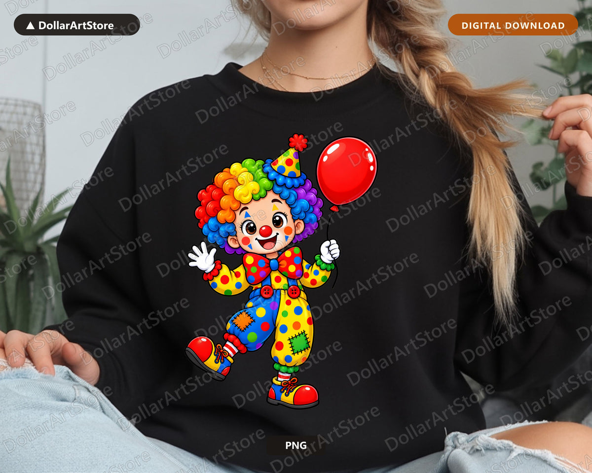Cute Clown PNG, Kids Party Sublimation Design, Instant Digital Download