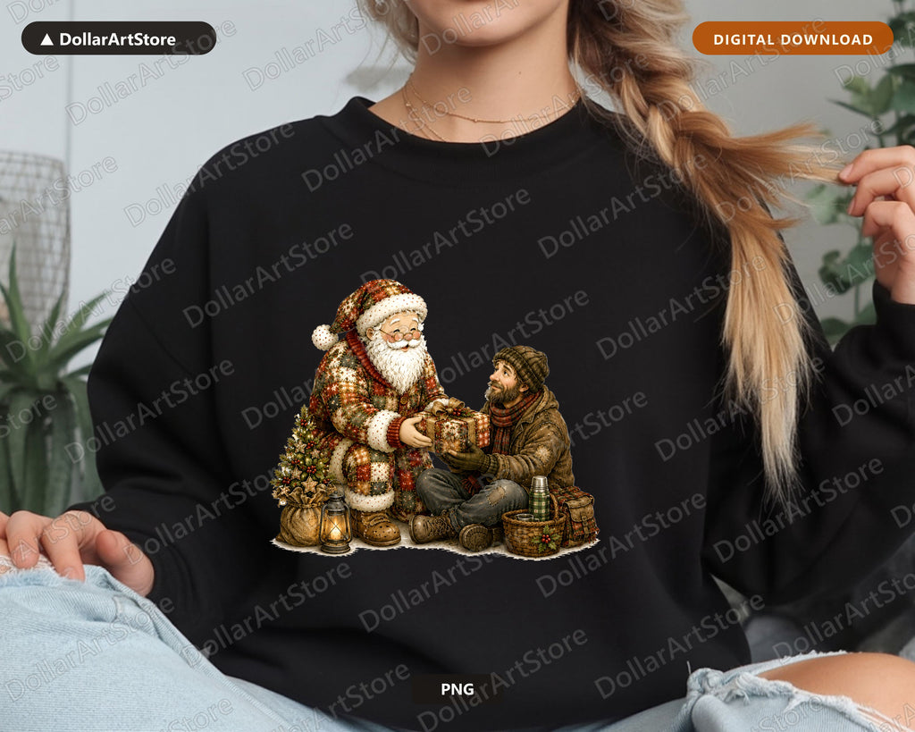 Vintage Santa Patchwork PNG, Christmas Shirt Design, Sublimation Digital Download