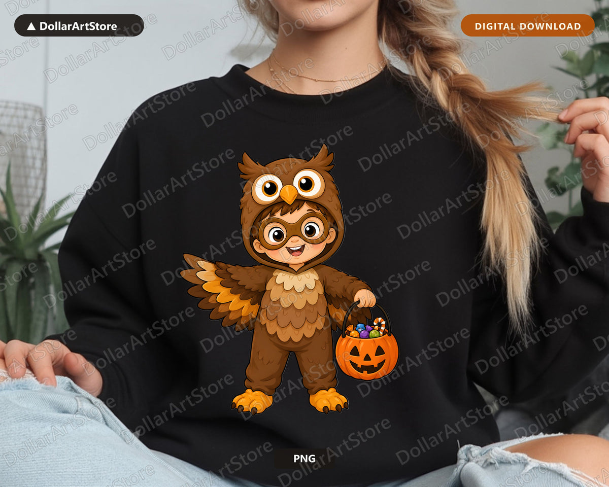 Cute Owl Halloween Costume Kid PNG, Sublimation Design Digital Download
