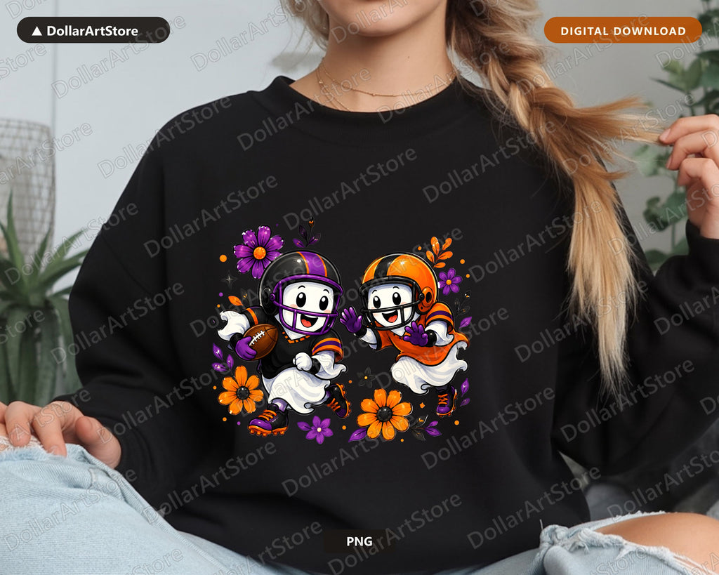 Cute Football Ghost PNG, Sports Halloween Sublimation Design, Shirt Design Digital Download