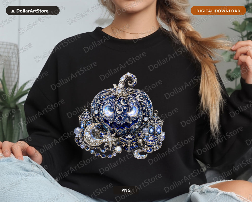 Gothic Celestial Pumpkin PNG, Luxury Halloween Sublimation Design, Shirt Print Download