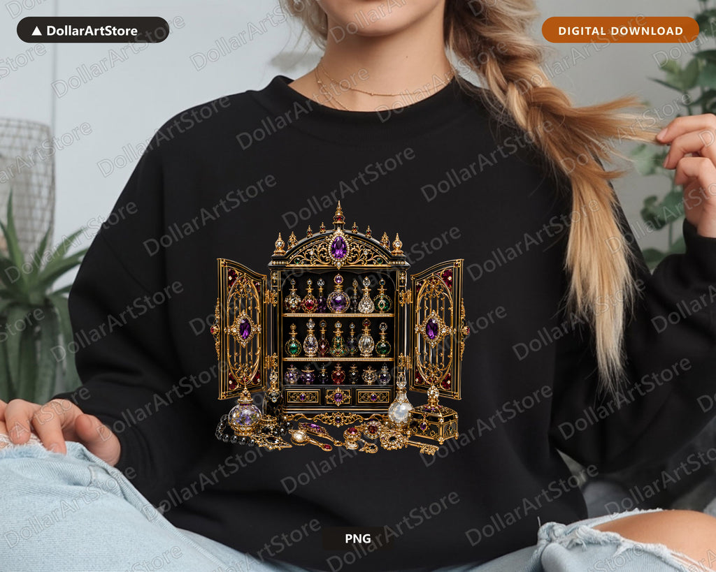 Gothic Luxury Jewelry Cabinet PNG, Dark Academia Design, Sublimation Print