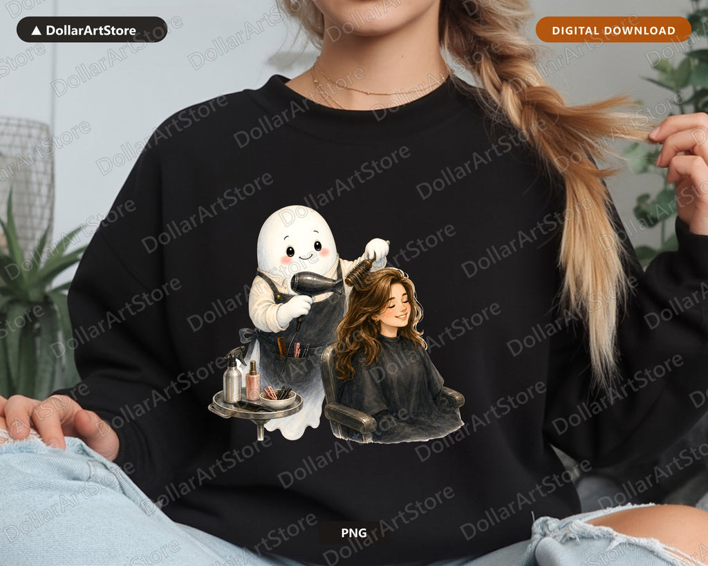 Cute Ghost Hair Stylist PNG, Sublimation Design, Salon Shirt Design Digital Download