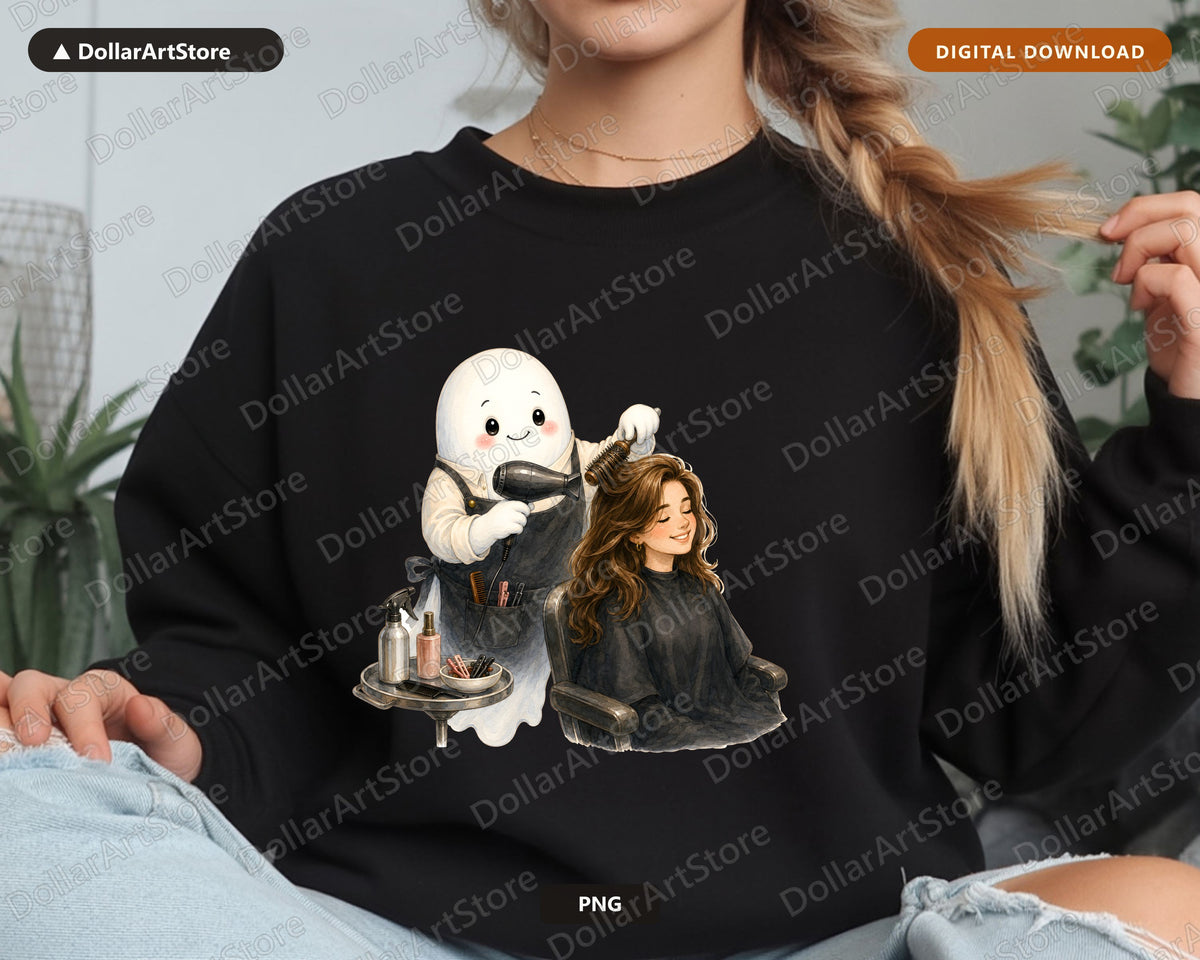 Cute Ghost Hair Stylist PNG, Sublimation Design, Salon Shirt Design Digital Download