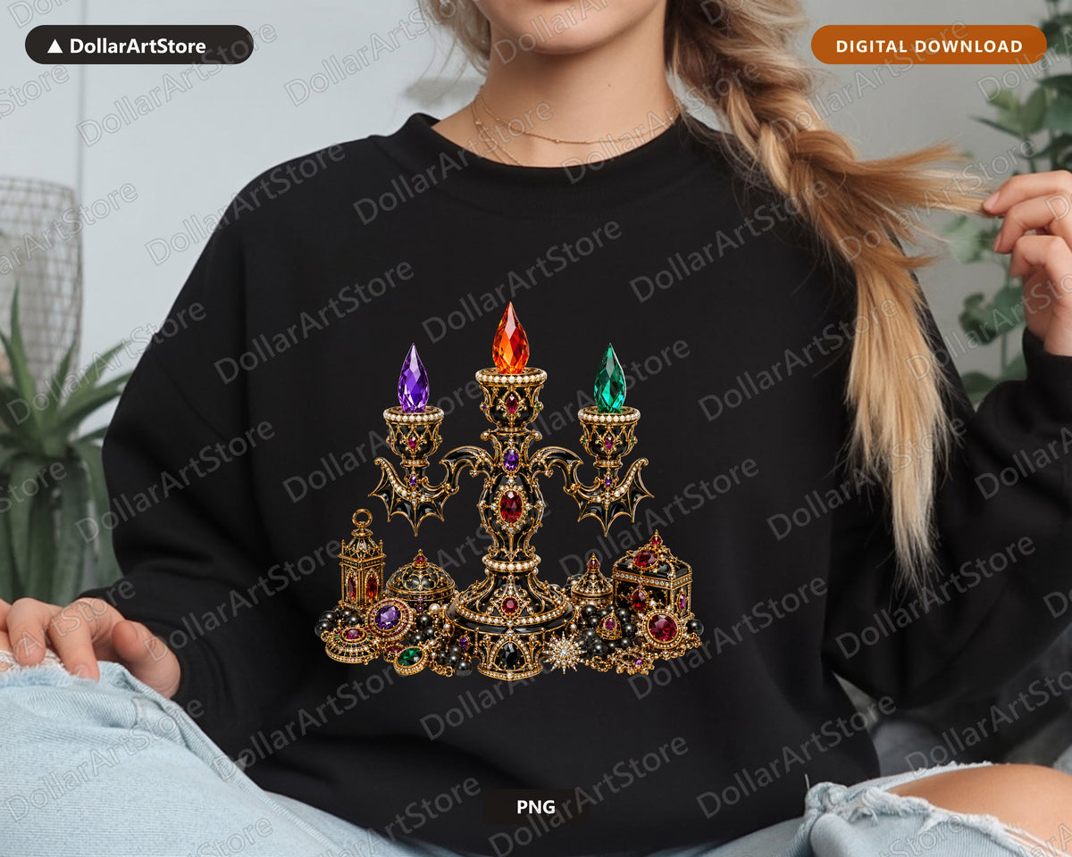 Gothic Candelabra PNG, Luxe Halloween Sublimation Design, Dark Glamour Shirt Print