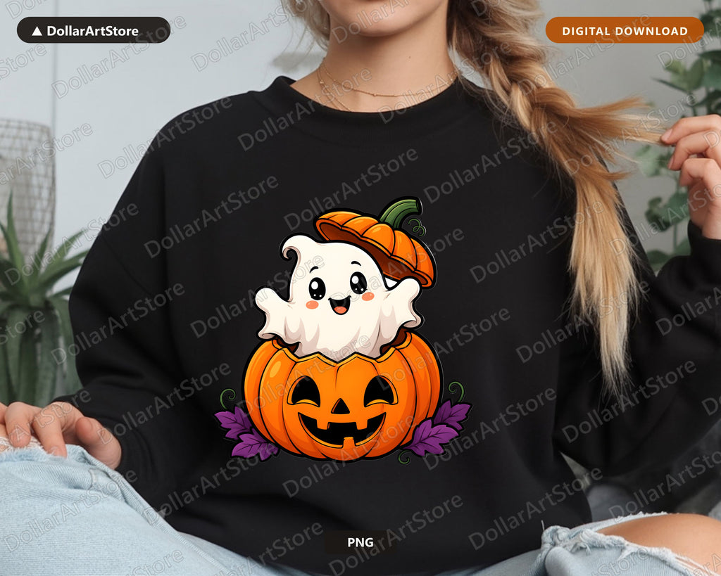 Cute Halloween Ghost PNG, Pumpkin Sublimation Design, Shirt Design Digital Download