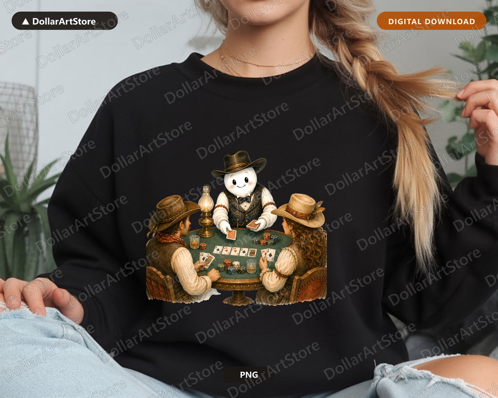 Western Cowboy Ghost PNG Sublimation Design, Poker Game Shirt Design Digital Download