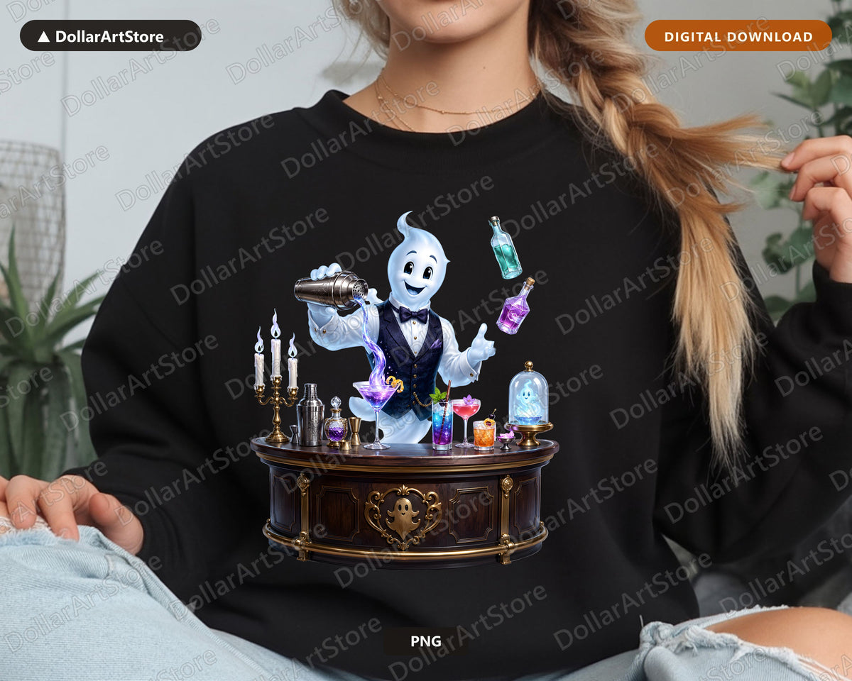 Cute Ghost Bartender PNG, Halloween Sublimation Design, Digital Download