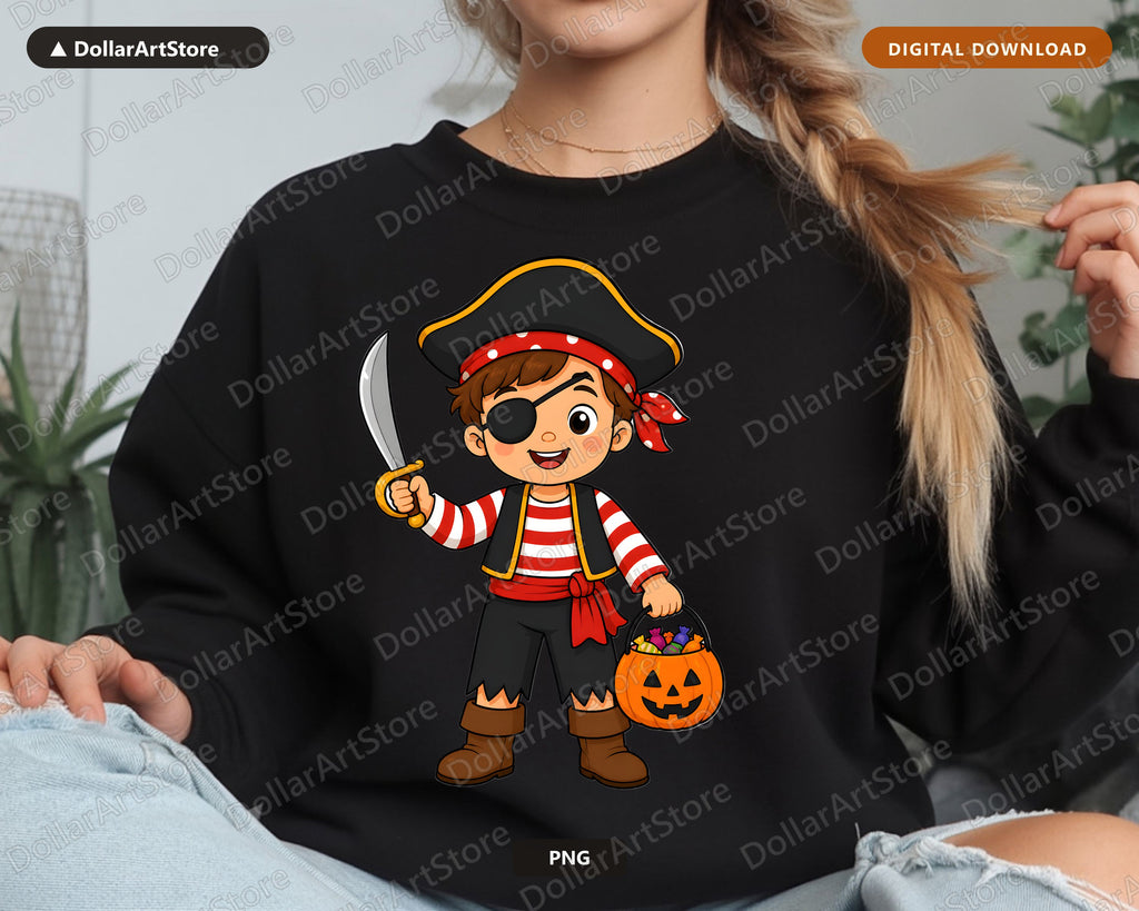Cute Pirate Kid PNG, Halloween Costume Design, Sublimation Shirt Download