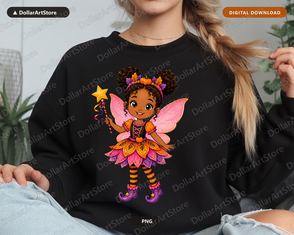 Cute Halloween Fairy PNG, Pumpkin Witch Sublimation Design, Kids Shirt PNG Download